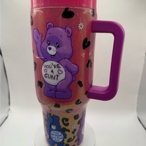 Pink and Purple Swear Bear Travel Mug Handmade